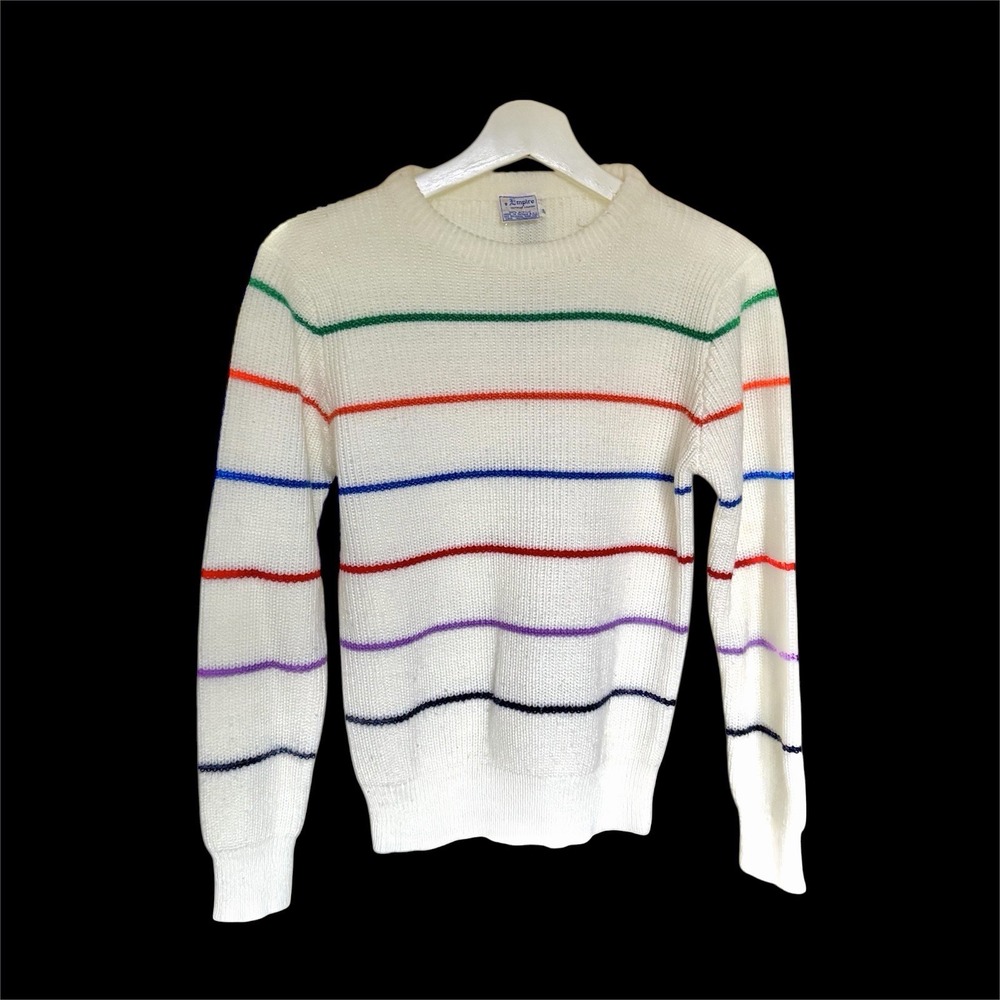 Vintage‎ 80's Empire Acrylic Sweater Women's Small Retro Rainbow Striped